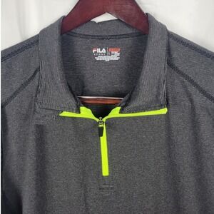 Fila Sport Mens Gray Striped 1/4‎ Zip Pullover Long Sleeve Athletic Shirt